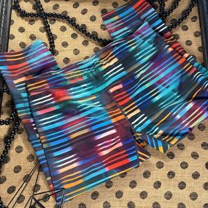 EUC ATHLETA Size Lg Rainbow Stripe Capri Leggings.  Super stretch, comfortable.